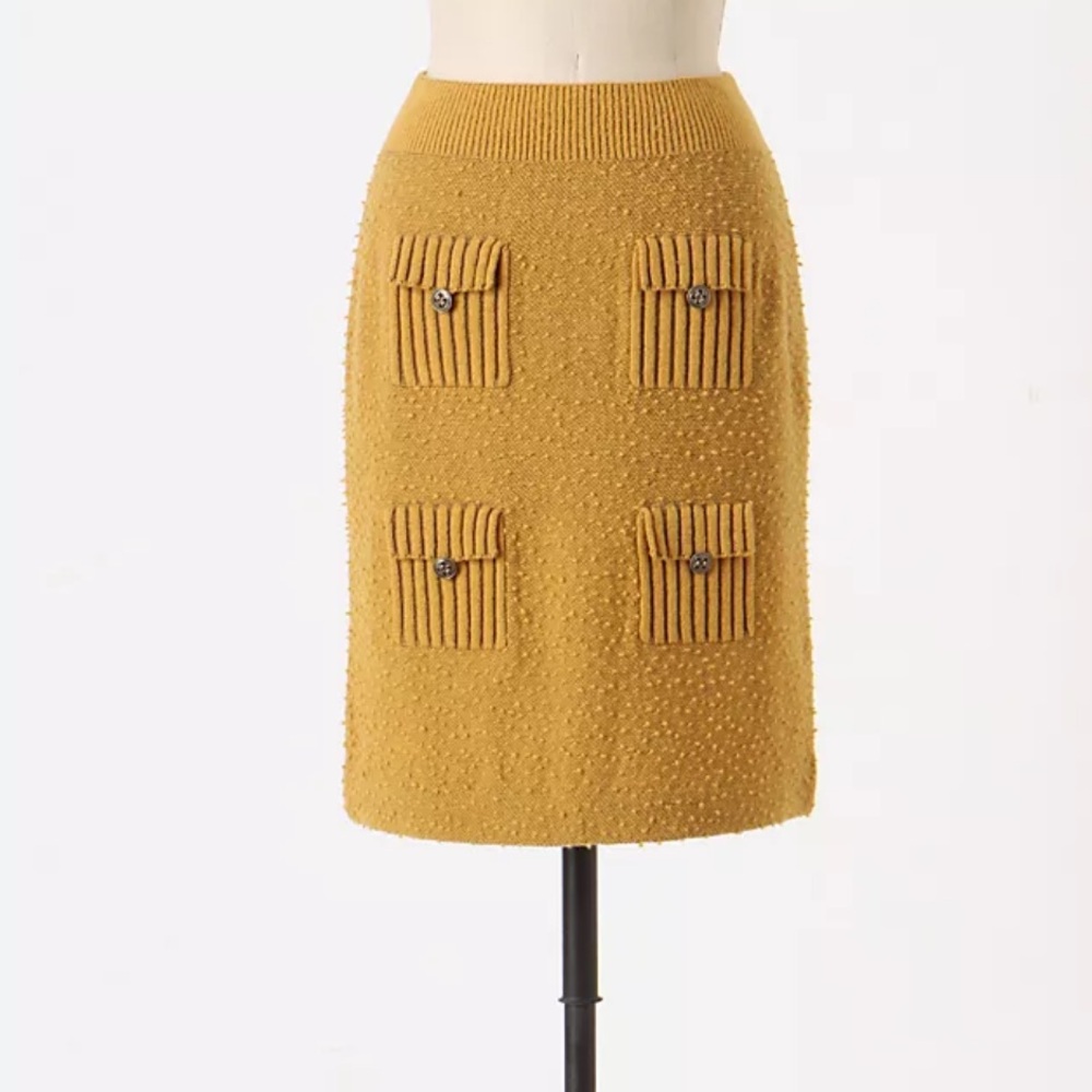 Anthropologie Moth Marston Sweater Mustard Yellow Pencil Wool Skirt Size XS